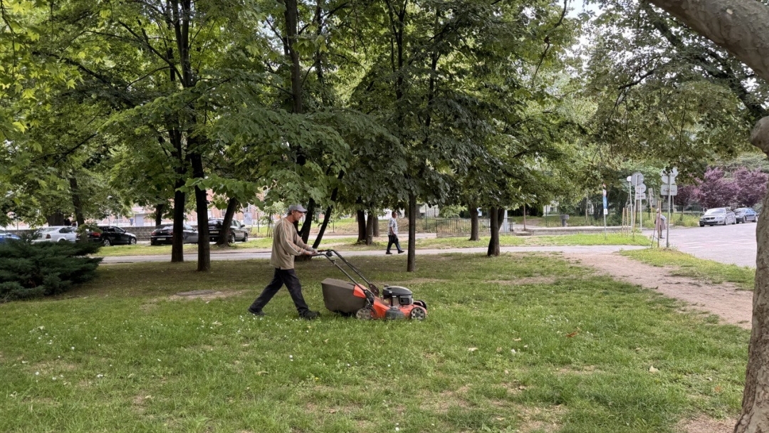 Общинските екипи продължават дейностите по косене на тревните площи в Русе 