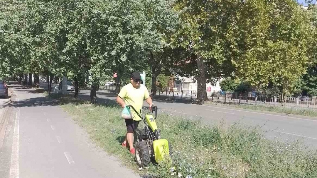 Общинските екипи продължават дейностите по косене на тревните площи в Русе