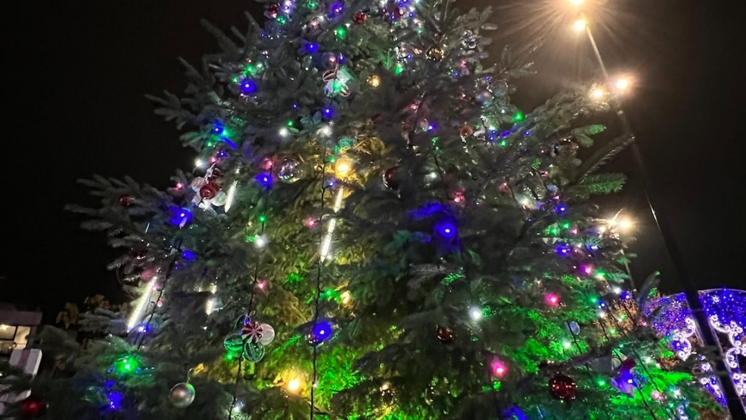 The Christmas tree in Ruse lit up