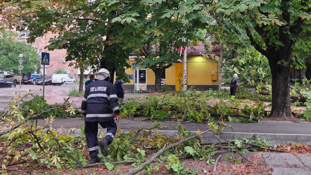 Екипи на Пожарната и общинските служби в Русе отстраняват щетите след мощния шквал 