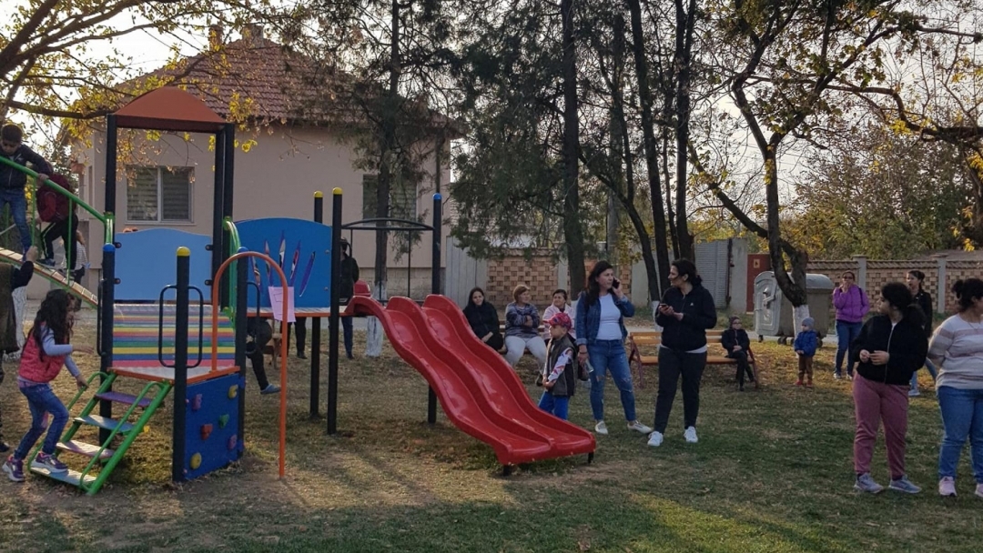 A new children's playground delights the residents of the village of Bazan
